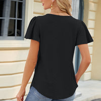 Eyelet Square Neck Short Sleeve T-Shirt