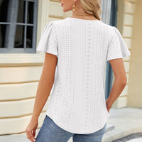 Eyelet Square Neck Short Sleeve T-Shirt