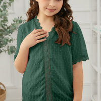 Girls Swiss Dot Spliced Lace Blouse