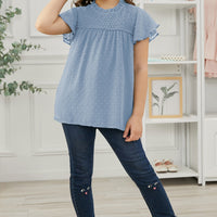 Girls Swiss Dot Smocked Flutter Sleeve Blouse