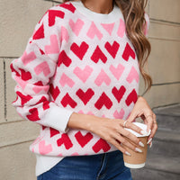 Angel Wings Contrast Heart Round Neck Sweater