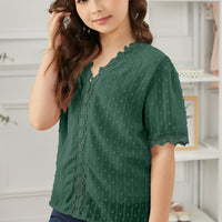 Girls Swiss Dot Spliced Lace Blouse