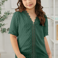 Girls Swiss Dot Spliced Lace Blouse