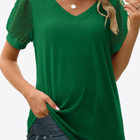 Swiss Dot Puff Sleeve V-Neck Tee