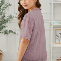 Girls Swiss Dot Spliced Lace Blouse