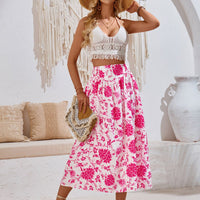 Printed Elastic Waist Midi Skirt