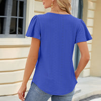 Eyelet Square Neck Short Sleeve T-Shirt