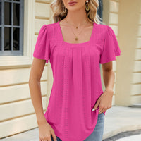 Eyelet Square Neck Short Sleeve T-Shirt