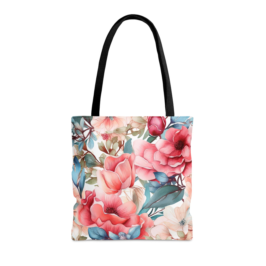 Prim Peach and Rose Floral Tote Bag