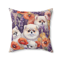 Pompom Puppy Blossom Polyester Square Pillow