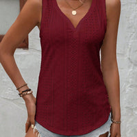 Eyelet V-Neck Wide Strap Tank