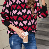 Angel Wings Contrast Heart Round Neck Sweater