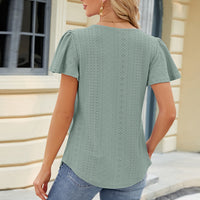 Eyelet Square Neck Short Sleeve T-Shirt