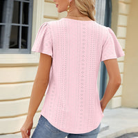 Eyelet Square Neck Short Sleeve T-Shirt