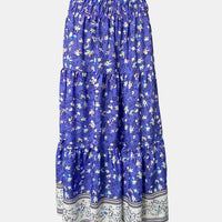 Full Size Tiered Printed Elastic Waist Skirt