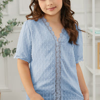 Girls Swiss Dot Spliced Lace Blouse