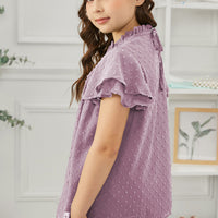 Girls Swiss Dot Smocked Flutter Sleeve Blouse