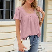 Eyelet Square Neck Short Sleeve T-Shirt