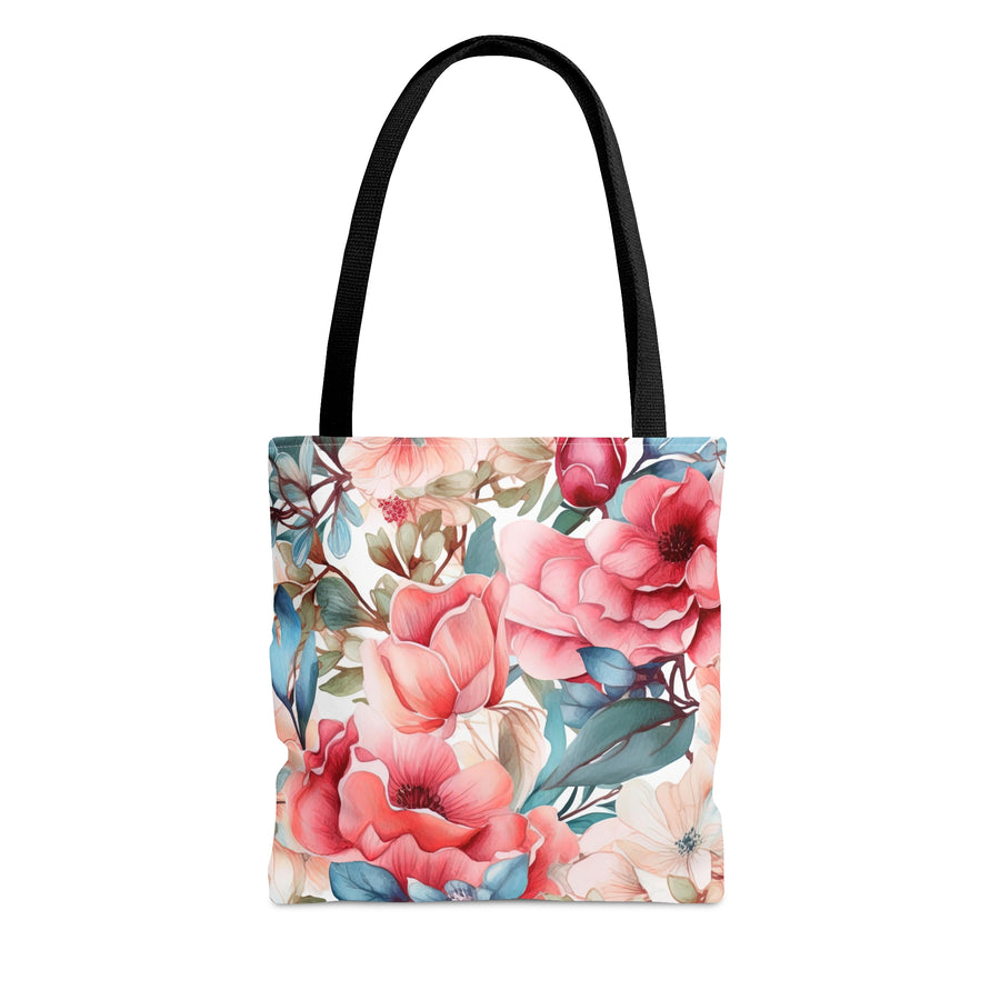 Prim Peach and Rose Floral Tote Bag