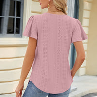 Eyelet Square Neck Short Sleeve T-Shirt