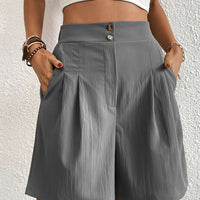 Pocketed Half Elastic Waist Shorts