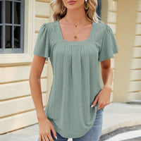 Eyelet Square Neck Short Sleeve T-Shirt