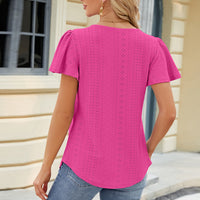 Eyelet Square Neck Short Sleeve T-Shirt