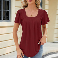 Eyelet Square Neck Short Sleeve T-Shirt