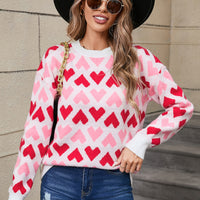 Angel Wings Contrast Heart Round Neck Sweater