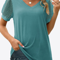 Swiss Dot Puff Sleeve V-Neck Tee