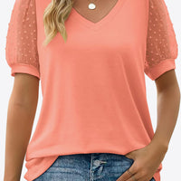 Swiss Dot Puff Sleeve V-Neck Tee