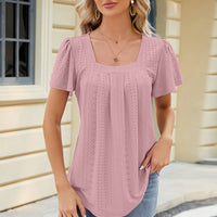 Eyelet Square Neck Short Sleeve T-Shirt