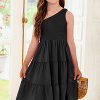 One-Shoulder Sleeveless Tiered Dress