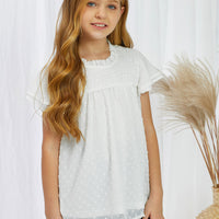 Girls Swiss Dot Smocked Flutter Sleeve Blouse