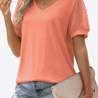 Swiss Dot Puff Sleeve V-Neck Tee