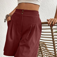 Pocketed Half Elastic Waist Shorts