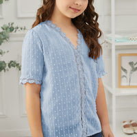 Girls Swiss Dot Spliced Lace Blouse