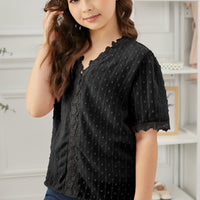 Girls Swiss Dot Spliced Lace Blouse