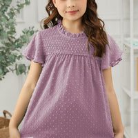 Girls Swiss Dot Smocked Flutter Sleeve Blouse