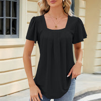 Eyelet Square Neck Short Sleeve T-Shirt