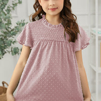 Girls Swiss Dot Smocked Flutter Sleeve Blouse