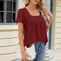 Eyelet Square Neck Short Sleeve T-Shirt