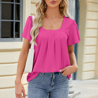 Eyelet Square Neck Short Sleeve T-Shirt