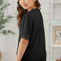 Girls Swiss Dot Spliced Lace Blouse