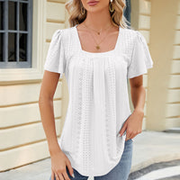 Eyelet Square Neck Short Sleeve T-Shirt