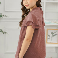 Girls Swiss Dot Smocked Flutter Sleeve Blouse