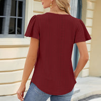 Eyelet Square Neck Short Sleeve T-Shirt