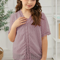 Girls Swiss Dot Spliced Lace Blouse