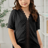 Girls Swiss Dot Spliced Lace Blouse