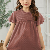 Girls Swiss Dot Smocked Flutter Sleeve Blouse